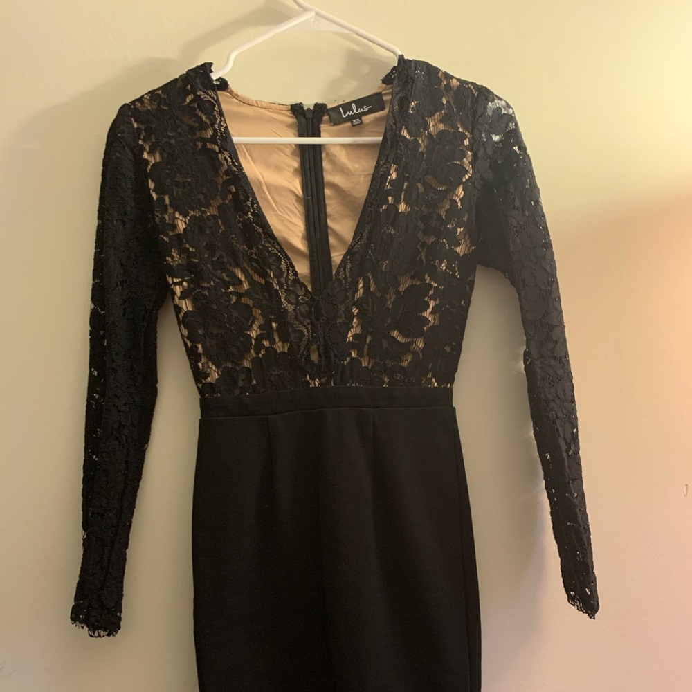 Lulus Black and Nude Lace Dress